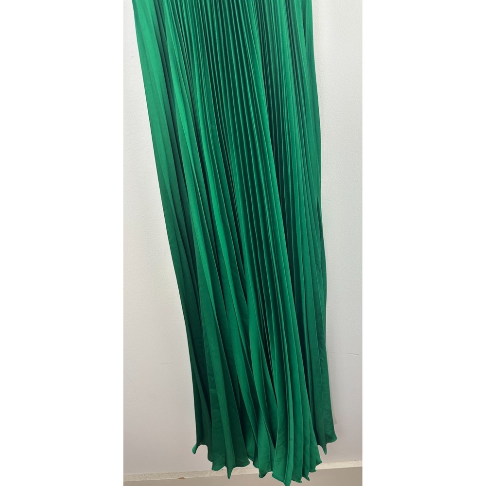 BCBGMAXAZRIA Emerald Green Satin Plisse High-Neck Maxi Dress XXS Pleated Elegant - Picture 9 of 16